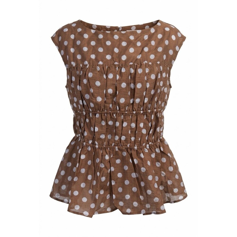 Princess Polly Marleene Smocked Top Brown Polka Dot Size 4 NWOT Peplum Tank